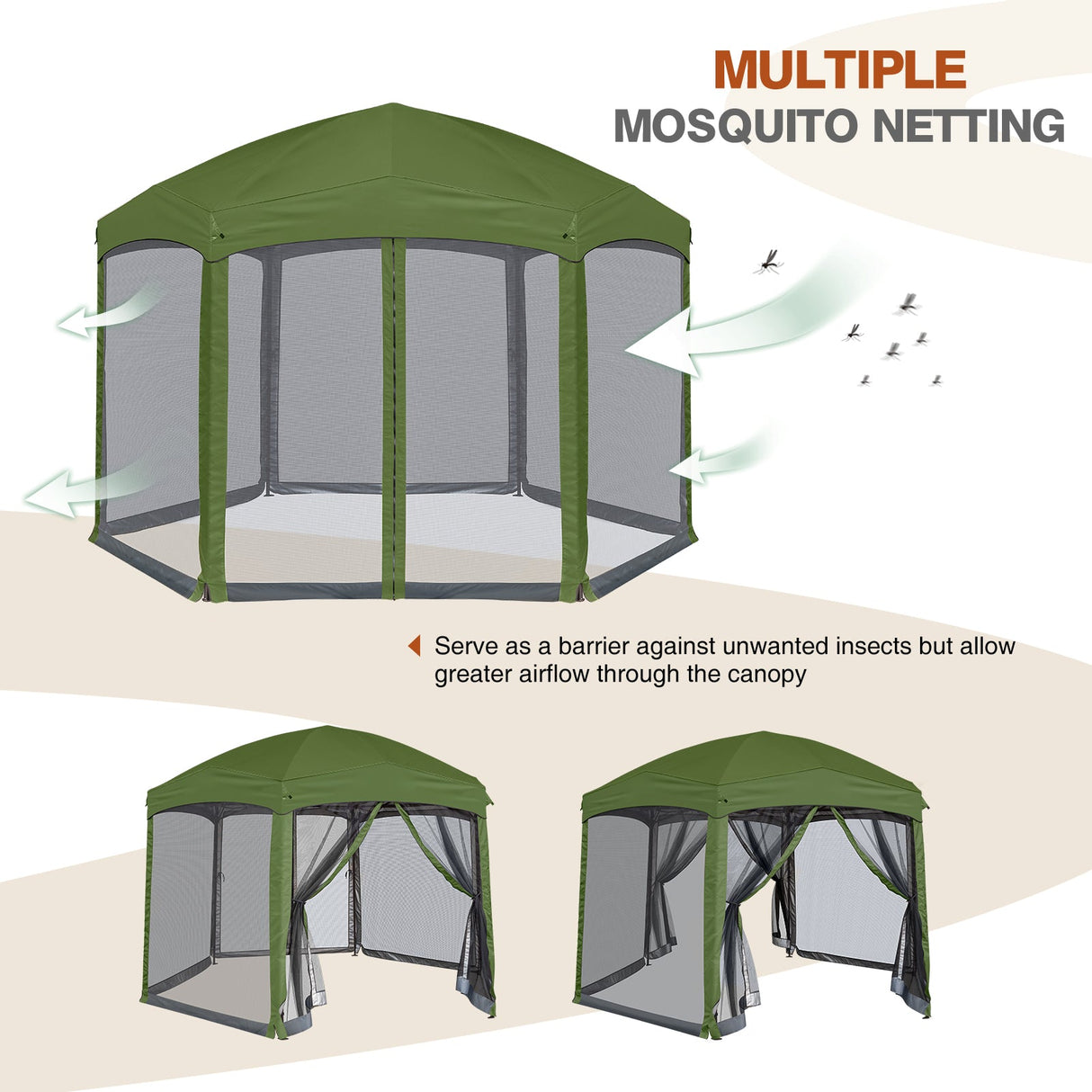 EAGLE PEAK Pop - Up Camping 6 Sided (6x6x6) Gazebo w/ Mosquito Netting Easy Center Push Canopy Shelter Instant Setup Outdoor Screen Ten - Eagle Peak Canopy and Outdoor Products