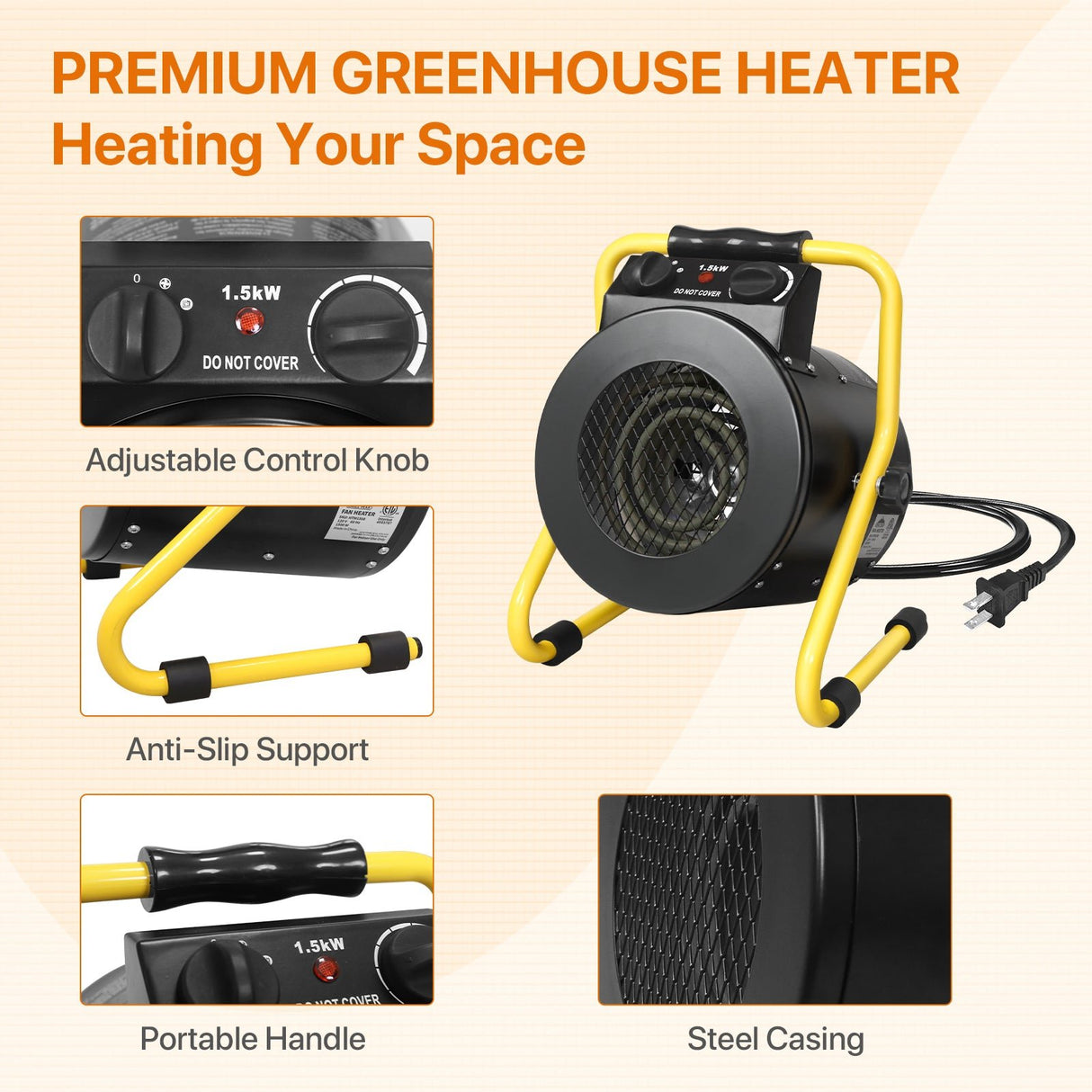 EAGLE PEAK Portable Electric Heater Fan 1500W, Outdoor Space Heater with Overheat Protection for Greenhouse, Garage, Workplace, Grow Tent and Room - Eagle Peak Canopy and Outdoor Products