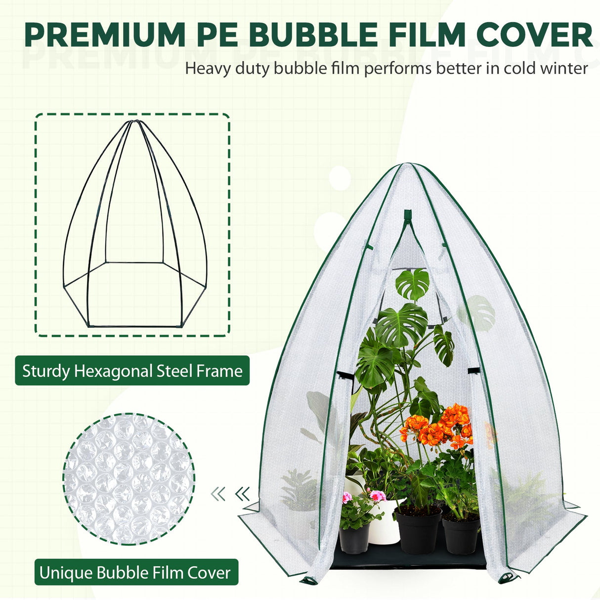 EAGLE PEAK Portable Mini Dome Greenhouse，63”x63”x72”, Bubble Film Cover - Eagle Peak Canopy and Outdoor Products