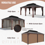 EAGLE PEAK Premium Aluminum Frame Galvanized Double Roof Gazebo, Includes TEXTILENE Netting and Curtains - Eagle Peak Canopy and Outdoor Products