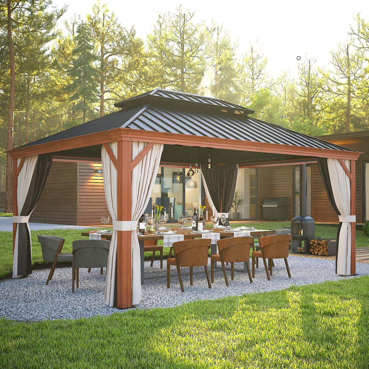 EAGLE PEAK Premium Aluminum Frame Galvanized Double Roof Gazebo, Includes TEXTILENE Netting and Curtains - Eagle Peak Canopy and Outdoor Products