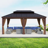 EAGLE PEAK Premium Aluminum Frame Galvanized Double Roof Gazebo, Includes TEXTILENE Netting and Curtains - Eagle Peak Canopy and Outdoor Products