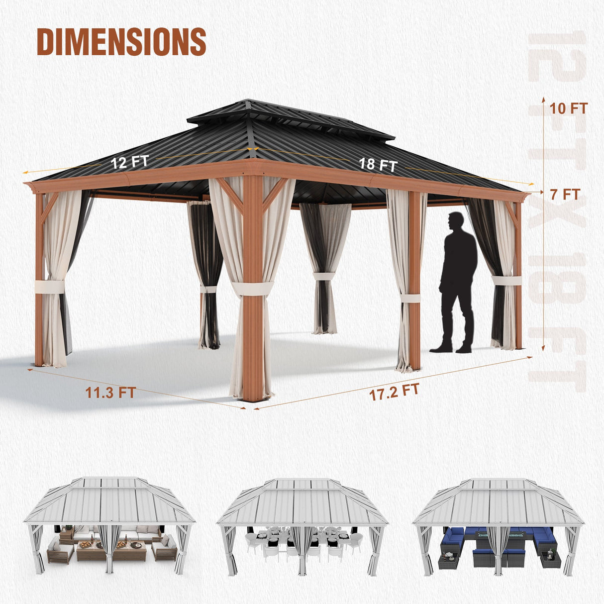 EAGLE PEAK Premium Aluminum Frame Galvanized Double Roof Gazebo, Includes TEXTILENE Netting and Curtains - Eagle Peak Canopy and Outdoor Products