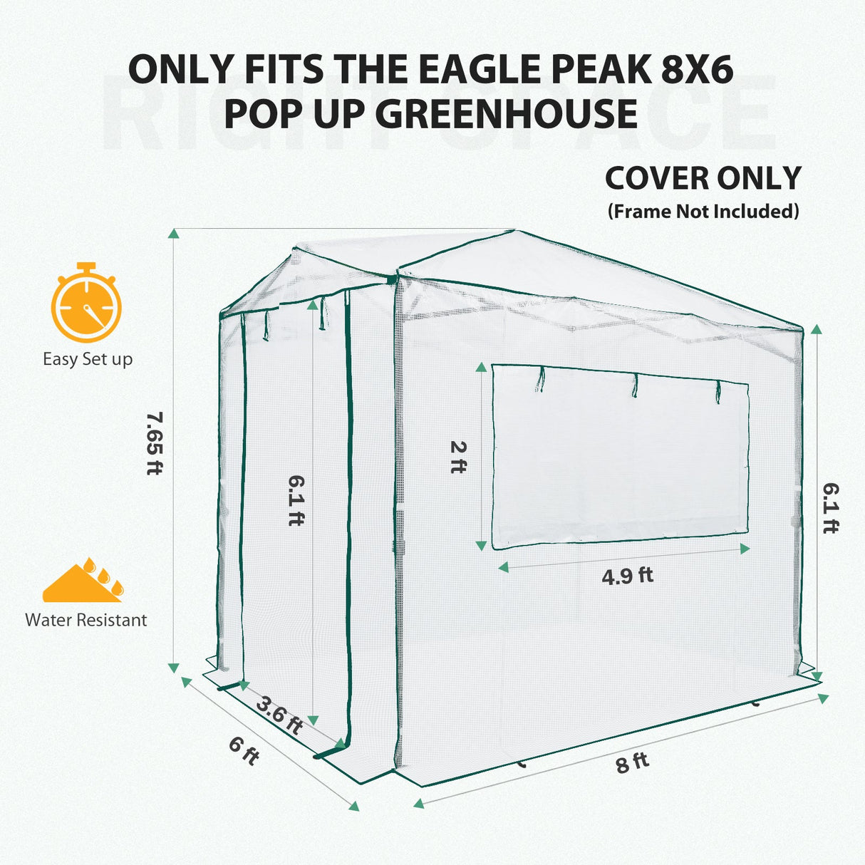 EAGLE PEAK Replacement Cover for 8x6 Portable Walk - in Greenhouse (Frame Not Included) (GH48 - AZ - SP017) - Eagle Peak Canopy and Outdoor Products