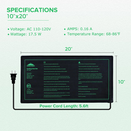 EAGLE PEAK Seedling Heat Mat 10”x20”, UL & MET - Certified Heating Pad for Seed Starting, Waterproof Heating Mat for Seed Germination, Warm Hydroponic Gardening Heating Pad, Contains (1) Warming Mat - Eagle Peak Canopy and Outdoor Products