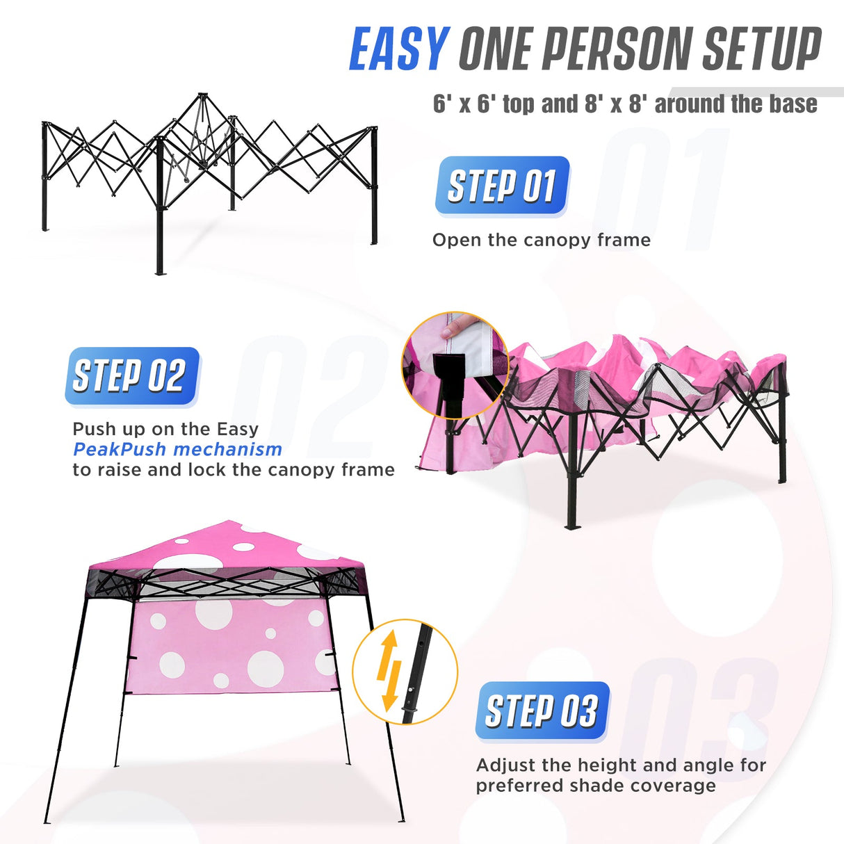 Eagle Peak SHADE GRAPHIX 8x8 Day Tripper Pop Up Canopy Tent with Backpack (Pink Mushroom Top) - Eagle Peak Canopy and Outdoor Products