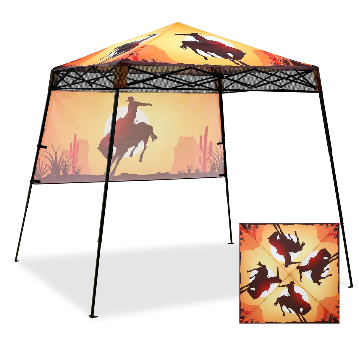 Eagle Peak SHADE GRAPHiX Day 8x8 Tripper Pop Up Canopy Tent with Digital Printed Cowboy - Eagle Peak Canopy and Outdoor Products