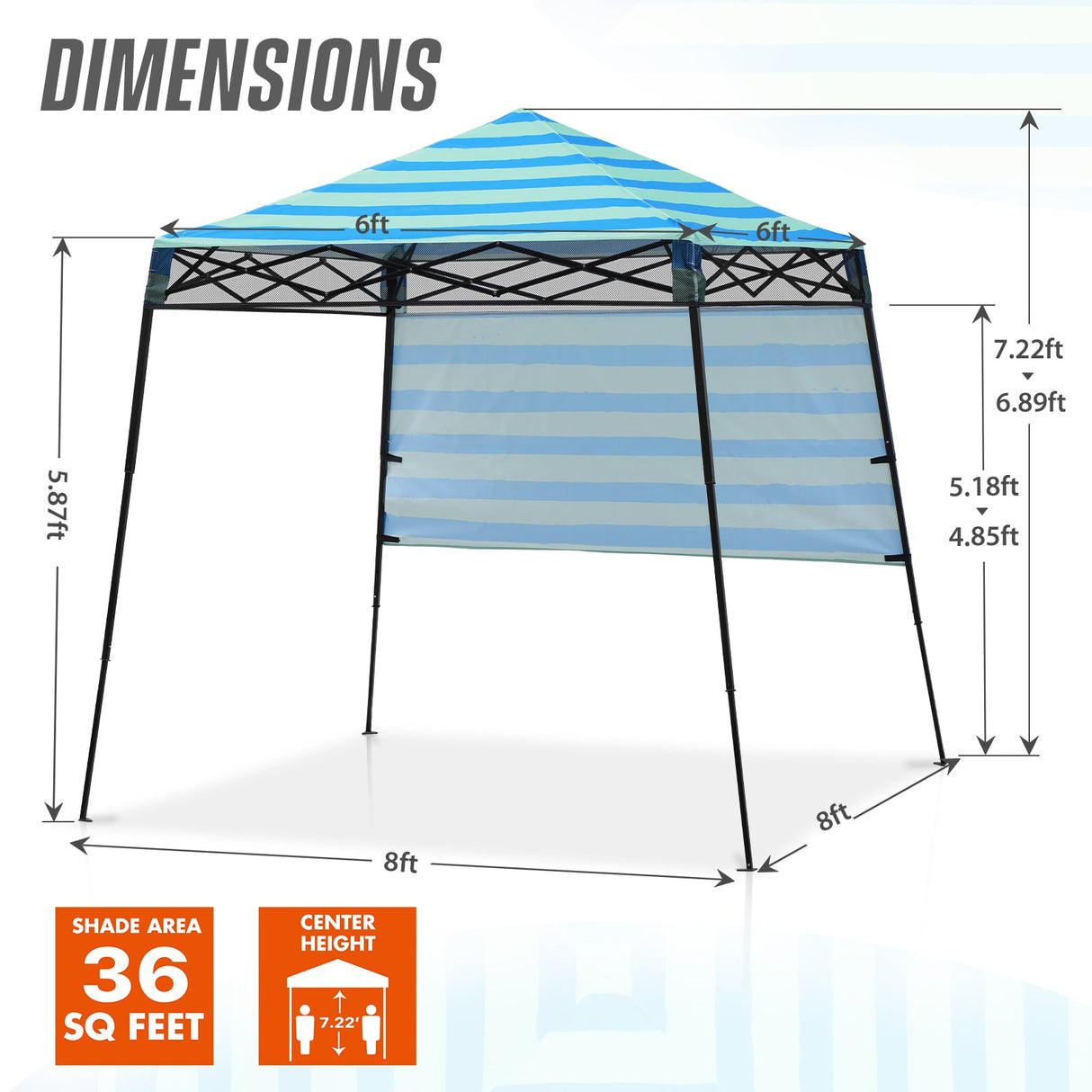 Eagle Peak SHADE GRAPHiX Day 8x8 Tripper Pop Up Canopy Tent with Digital Printed Green Blue Stripe Top - Eagle Peak Custom Canopy Tent