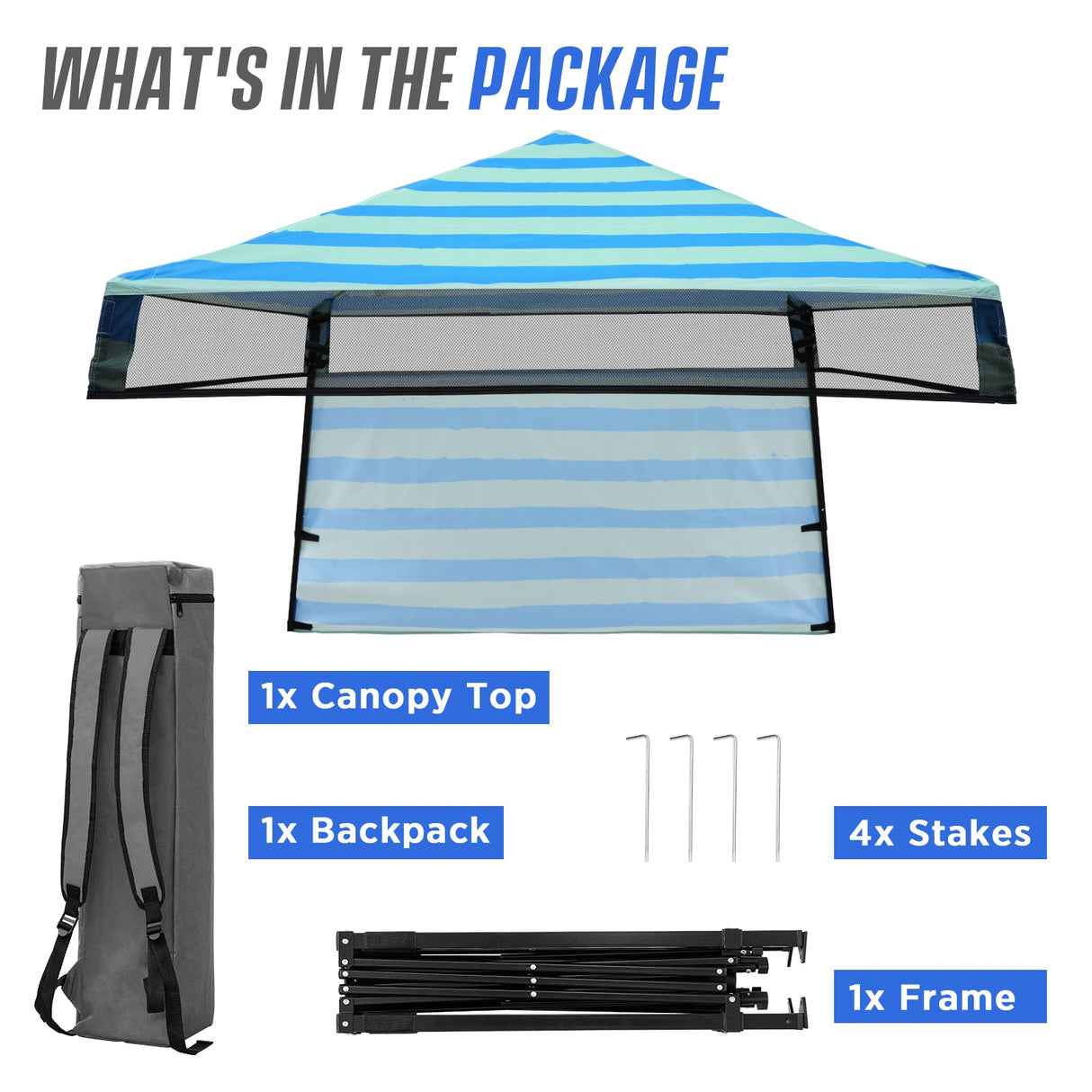 Eagle Peak SHADE GRAPHiX Day 8x8 Tripper Pop Up Canopy Tent with Digital Printed Green Blue Stripe Top - Eagle Peak Canopy and Outdoor Products