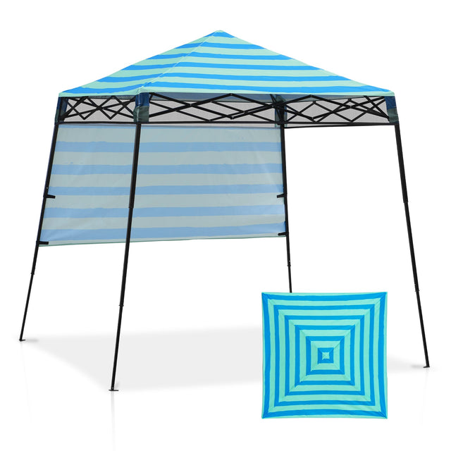 Eagle Peak SHADE GRAPHiX Day 8x8 Tripper Pop Up Canopy Tent with Digital Printed Green Blue Stripe Top - Eagle Peak Canopy and Outdoor Products