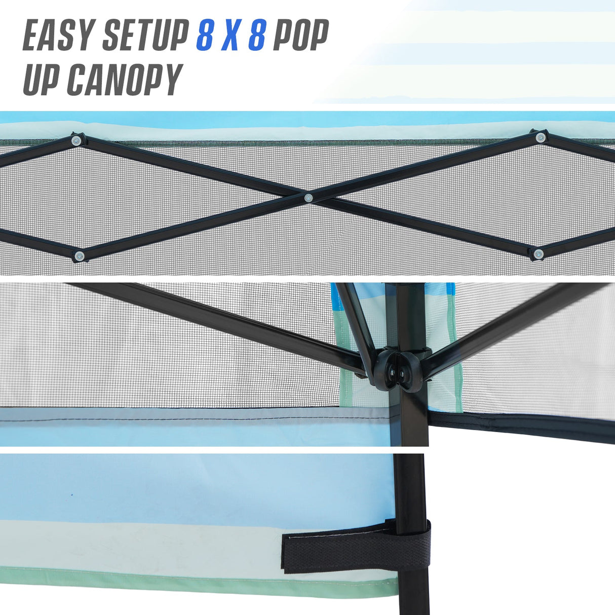 Eagle Peak SHADE GRAPHiX Day 8x8 Tripper Pop Up Canopy Tent with Digital Printed Green Blue Stripe Top - Eagle Peak Canopy and Outdoor Products