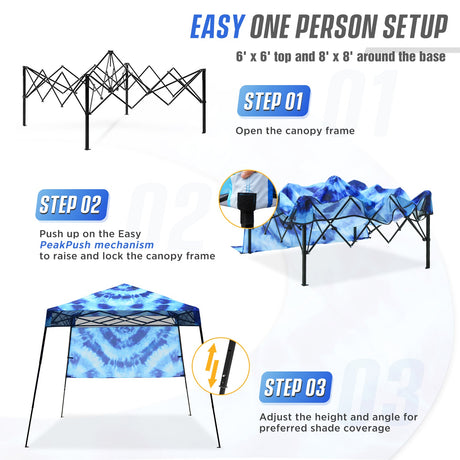 Eagle Peak SHADE GRAPHiX Day 8x8 Tripper Pop Up Canopy Tent with Digital Printed Tie Dye Blue - Eagle Peak Canopy and Outdoor Products