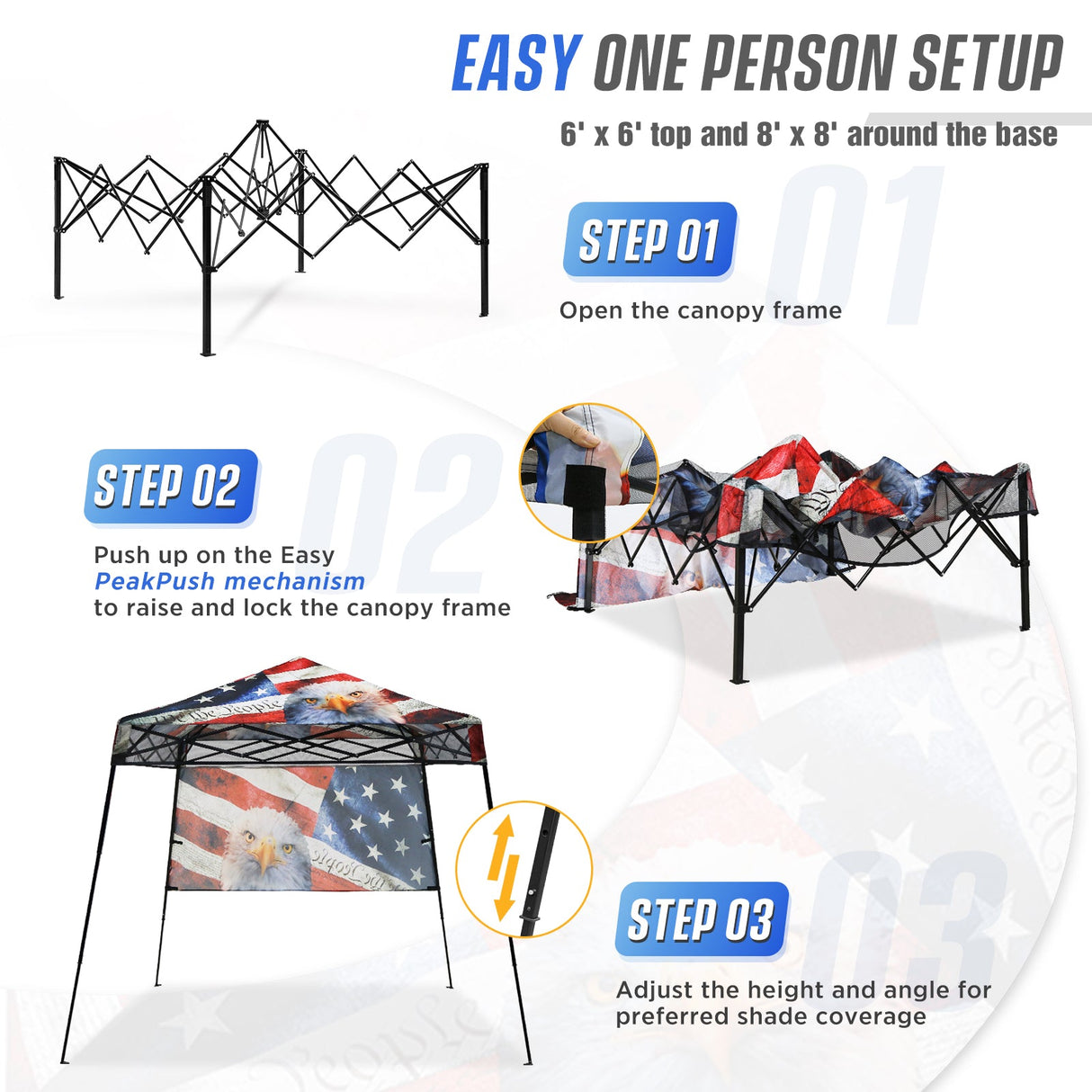 Eagle Peak SHADE GRAPHiX Day Tripper 8x8 Pop Up Canopy Tent with Digital Printed American Icon Top - Eagle Peak Canopy and Outdoor Products