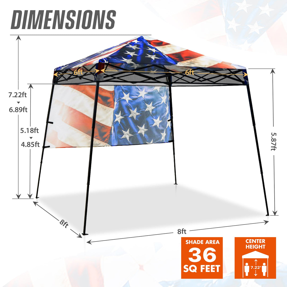 Eagle Peak SHADE GRAPHiX Day Tripper 8x8 Pop Up Canopy Tent with Digital Printed Stars and Stripes Top - Eagle Peak Canopy and Outdoor Products