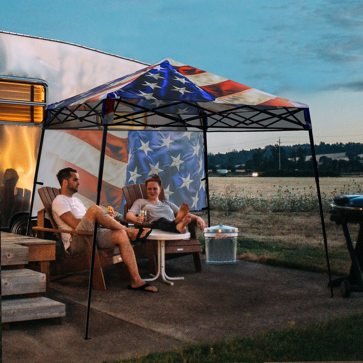 Eagle Peak SHADE GRAPHiX Day Tripper 8x8 Pop Up Canopy Tent with Digital Printed Stars and Stripes Top - Eagle Peak Canopy and Outdoor Products