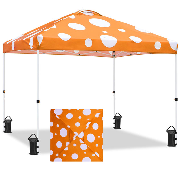 Eagle Peak SHADE GRAPHiX Easy Setup 10x10 Pop Up Canopy Tent (Orange Mushroom Top) - Eagle Peak Canopy and Outdoor Products