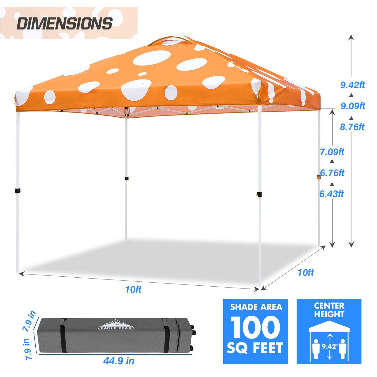 Eagle Peak SHADE GRAPHiX Easy Setup 10x10 Pop Up Canopy Tent (Orange Mushroom Top) - Eagle Peak Canopy and Outdoor Products