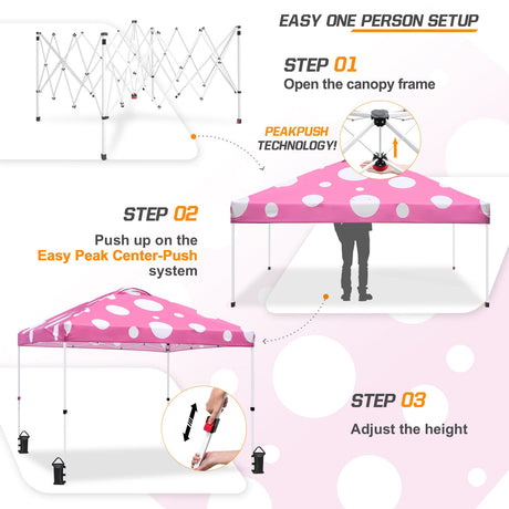 Eagle Peak SHADE GRAPHiX Easy Setup 10x10 Pop Up Canopy Tent (Pink Mushroom Top) - Eagle Peak Canopy and Outdoor Products