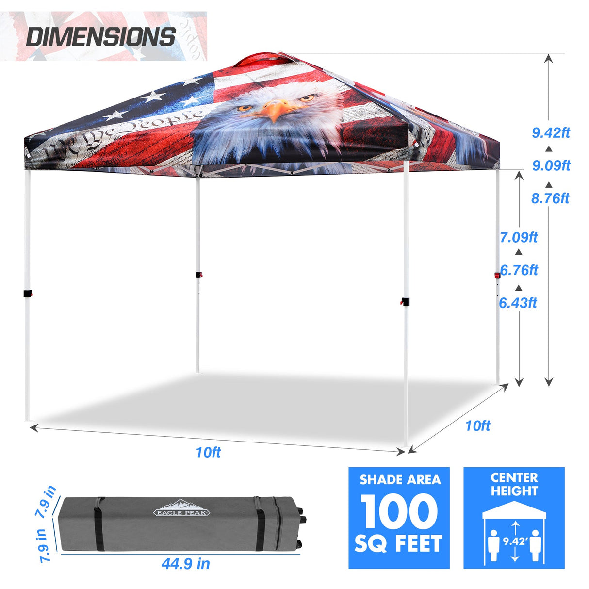 Eagle Peak SHADE GRAPHiX Easy Setup 10x10 Pop Up Canopy Tent with Digital Printed American Icon Top - Eagle Peak Canopy and Outdoor Products