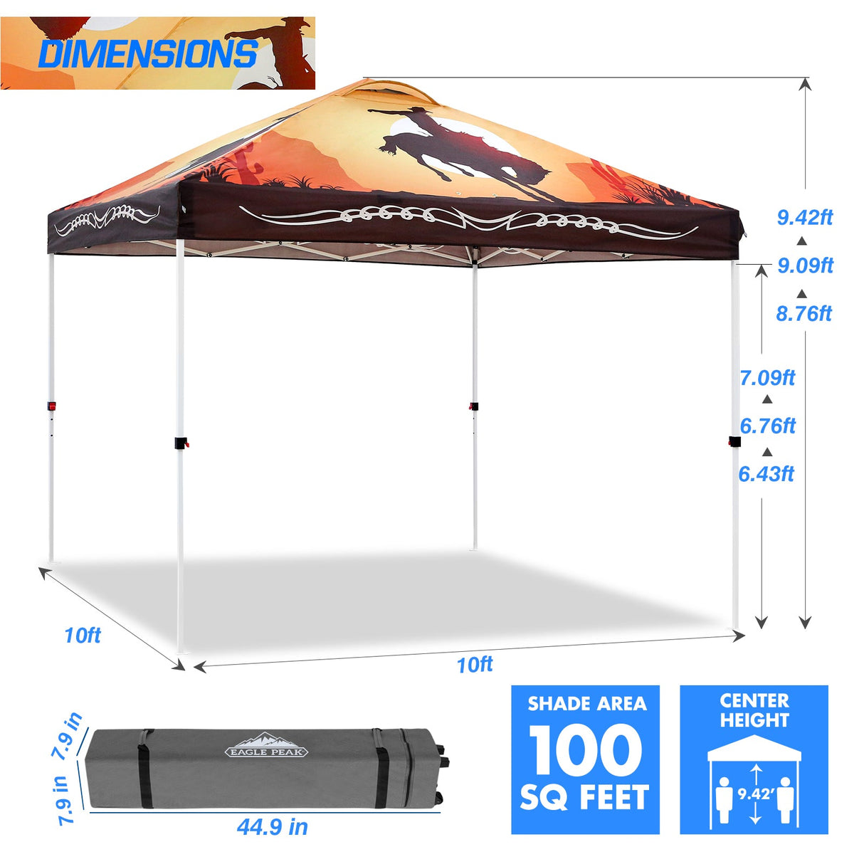 Eagle Peak SHADE GRAPHiX Easy Setup 10x10 Pop Up Canopy Tent with Digital Printed Cowboy - Eagle Peak Custom Canopy & Greenhouse