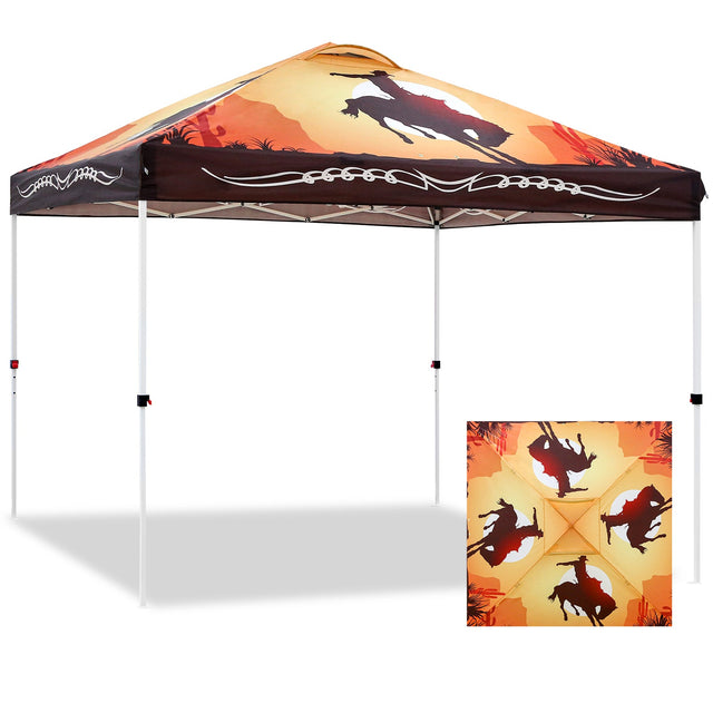 Eagle Peak SHADE GRAPHiX Easy Setup 10x10 Pop Up Canopy Tent with Digital Printed Cowboy - Eagle Peak Canopy and Outdoor Products