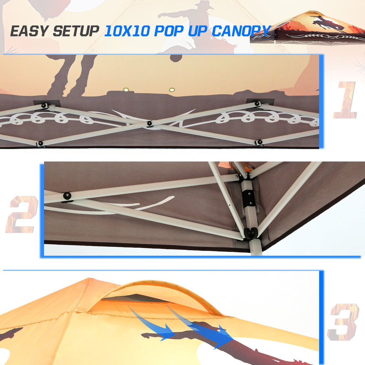 Eagle Peak SHADE GRAPHiX Easy Setup 10x10 Pop Up Canopy Tent with Digital Printed Cowboy - Eagle Peak Canopy and Outdoor Products