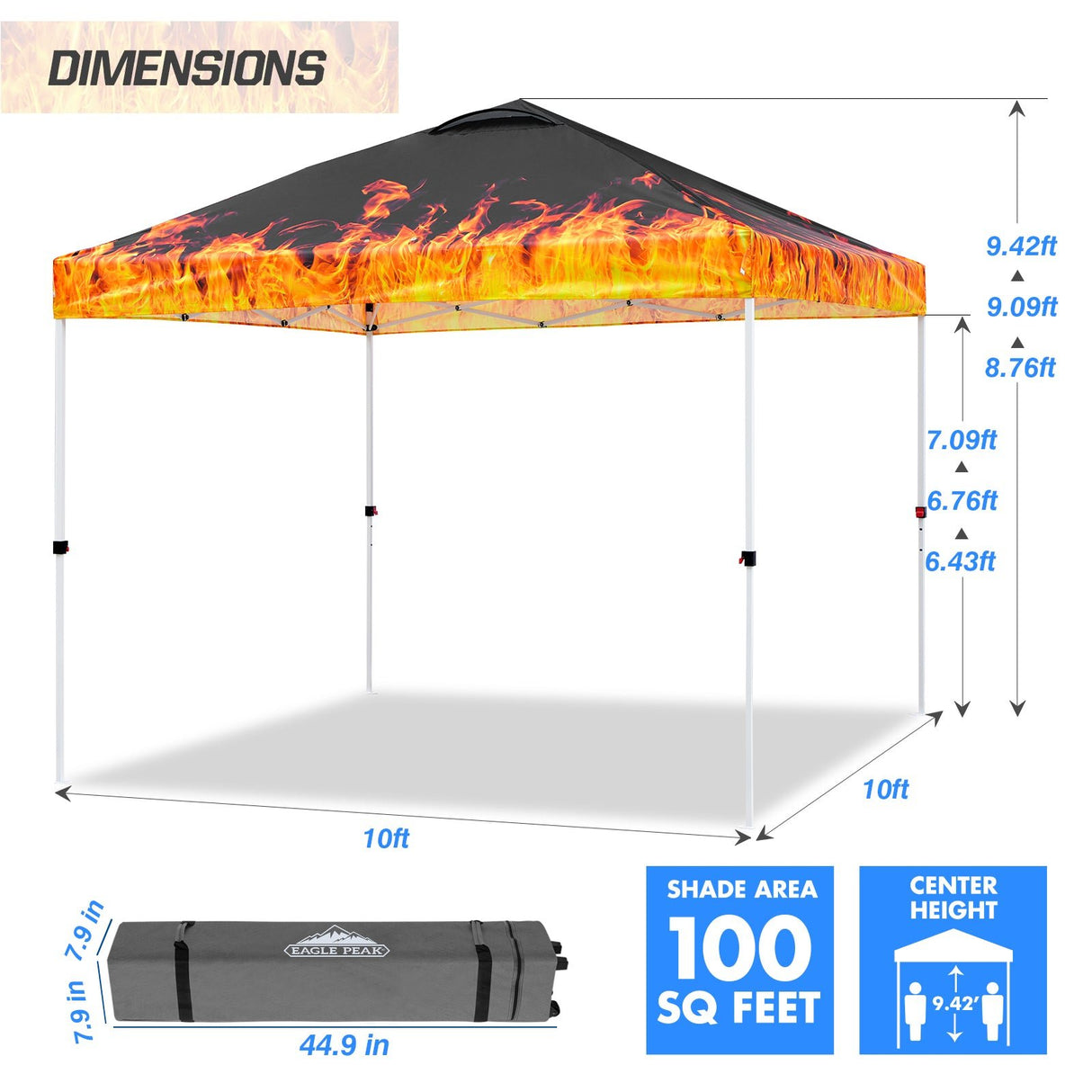 Eagle Peak SHADE GRAPHiX Easy Setup 10x10 Pop Up Canopy Tent with Digital Printed Flame Top - Eagle Peak Canopy and Outdoor Products