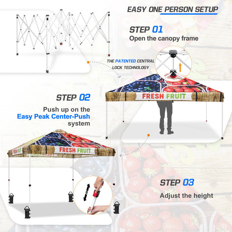 Eagle Peak SHADE GRAPHiX Easy Setup 10x10 Pop Up Canopy Tent with Digital Printed Fruit - Eagle Peak Custom Canopy Tent