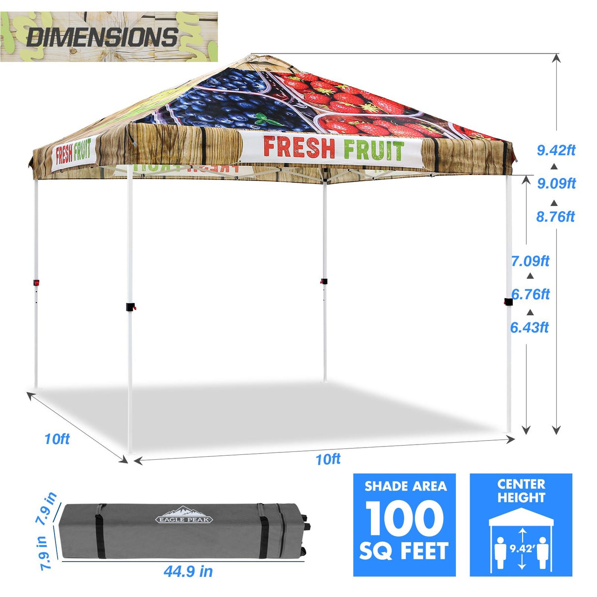 Eagle Peak SHADE GRAPHiX Easy Setup 10x10 Pop Up Canopy Tent with Digital Printed Fruit - Eagle Peak Canopy and Outdoor Products