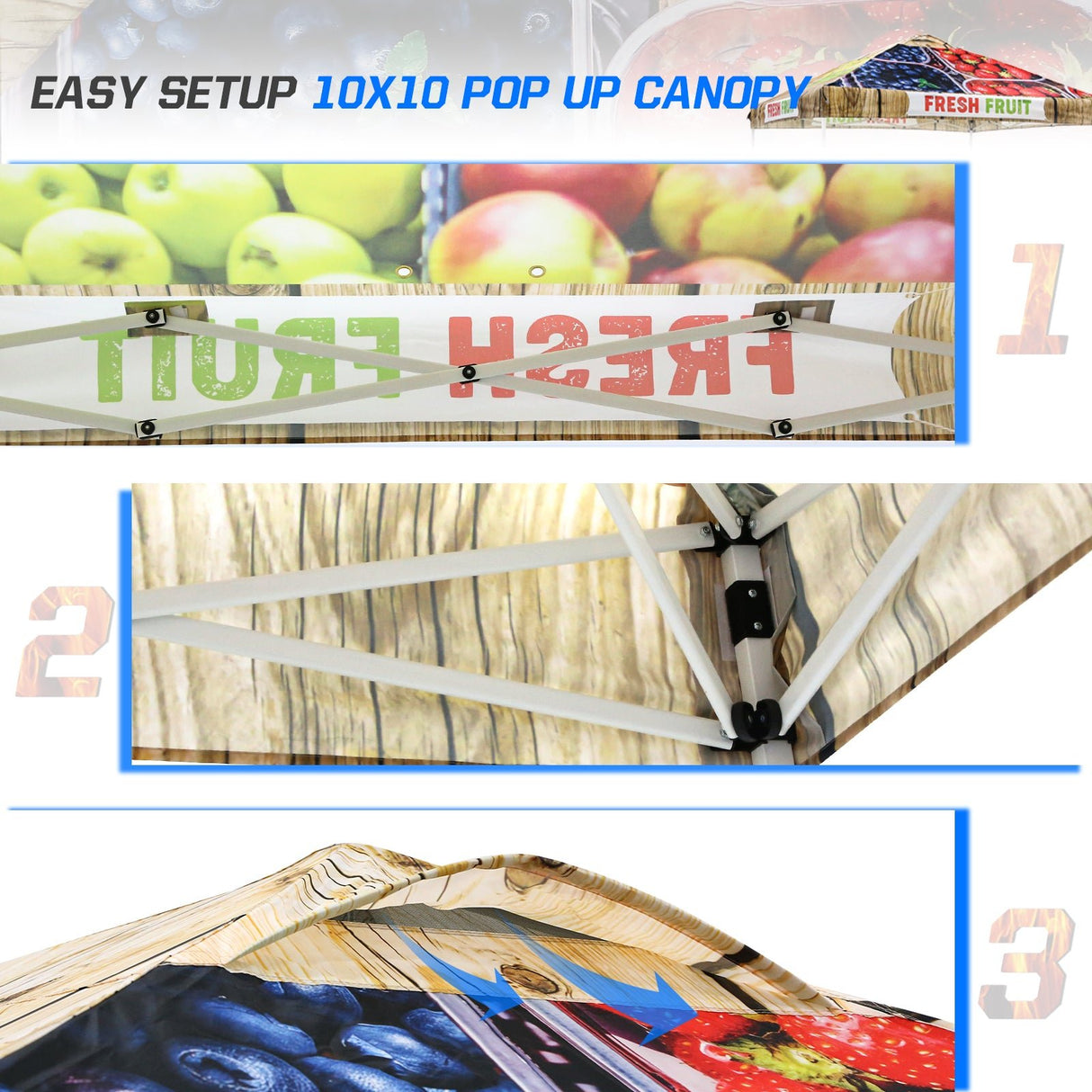 Eagle Peak SHADE GRAPHiX Easy Setup 10x10 Pop Up Canopy Tent with Digital Printed Fruit - Eagle Peak Custom Canopy & Greenhouse