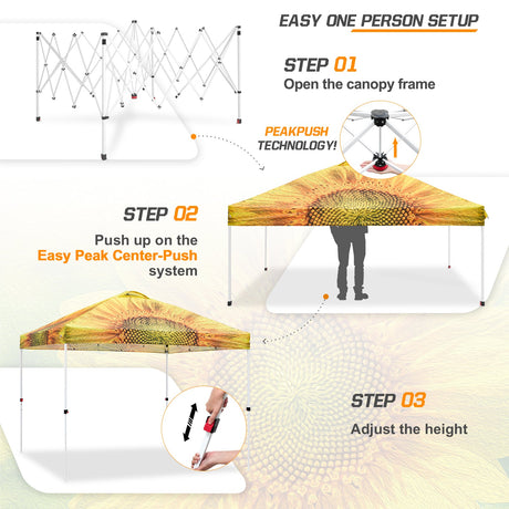 Eagle Peak SHADE GRAPHiX Easy Setup 10x10 Pop Up Canopy Tent with Digital Printed Sun Flower Top - Eagle Peak Canopy and Outdoor Products