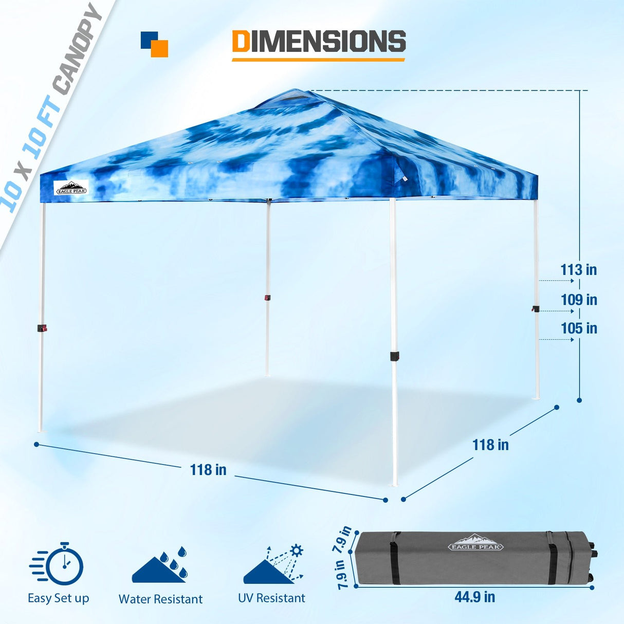 Eagle Peak SHADE GRAPHiX Easy Setup 10x10 Pop Up Canopy Tent with Digital Printed Tie Dye Top - Eagle Peak Canopy and Outdoor Products