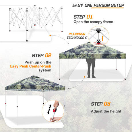 Eagle Peak SHADE GRAPHiX Easy Setup 10x10 Pop Up Canopy Tent with Digital Printed Tree Camo Top - Eagle Peak Canopy and Outdoor Products