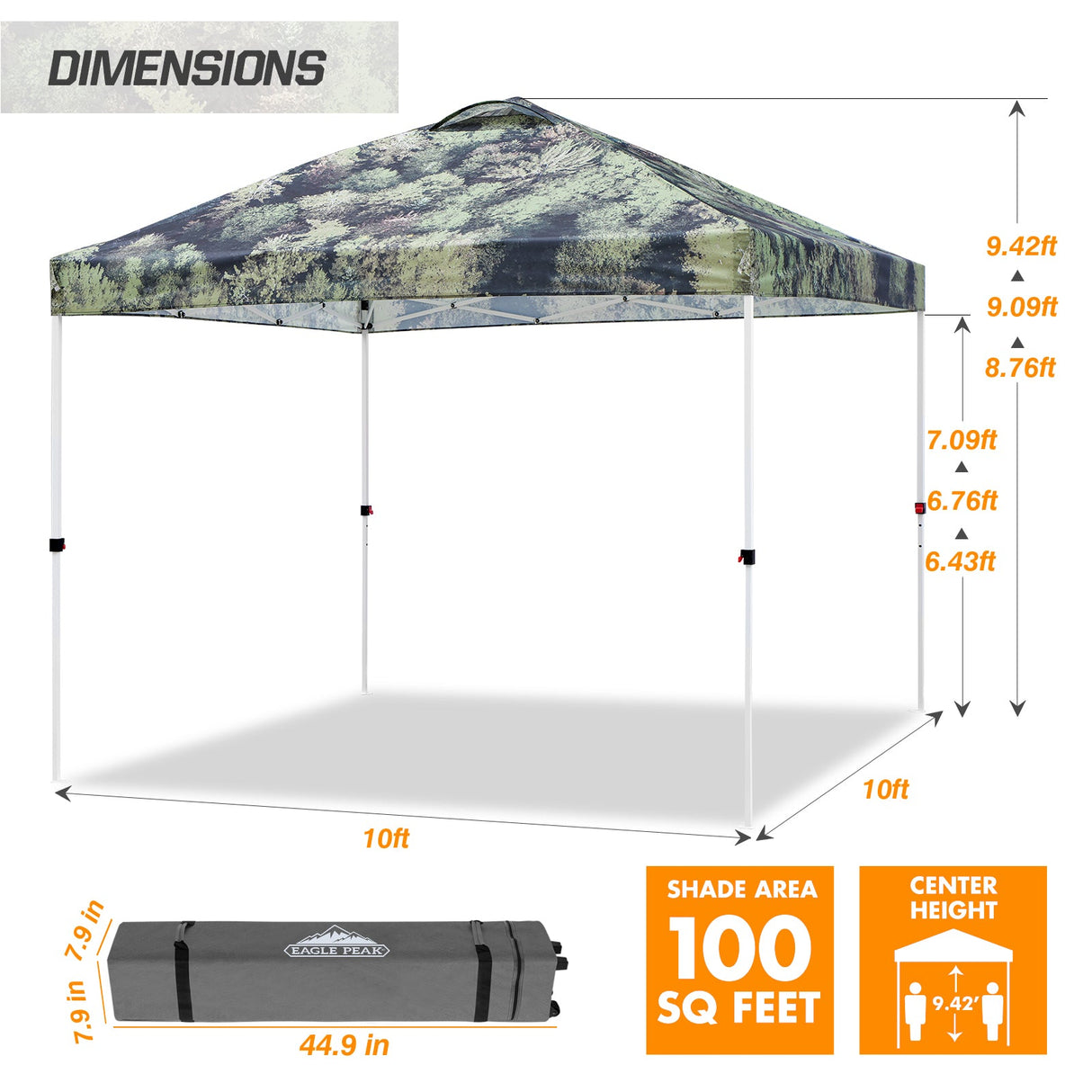 Eagle Peak SHADE GRAPHiX Easy Setup 10x10 Pop Up Canopy Tent with Digital Printed Tree Camo Top - Eagle Peak Canopy and Outdoor Products