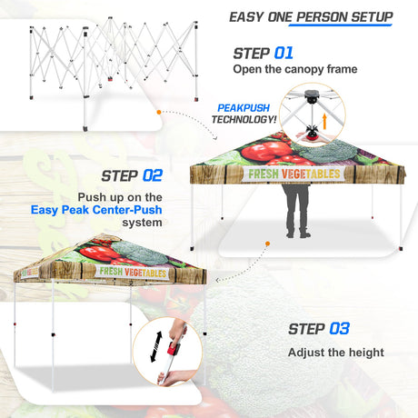 Eagle Peak SHADE GRAPHiX Easy Setup 10x10 Pop Up Canopy Tent with Digital Printed Vegetable - Eagle Peak Canopy and Outdoor Products