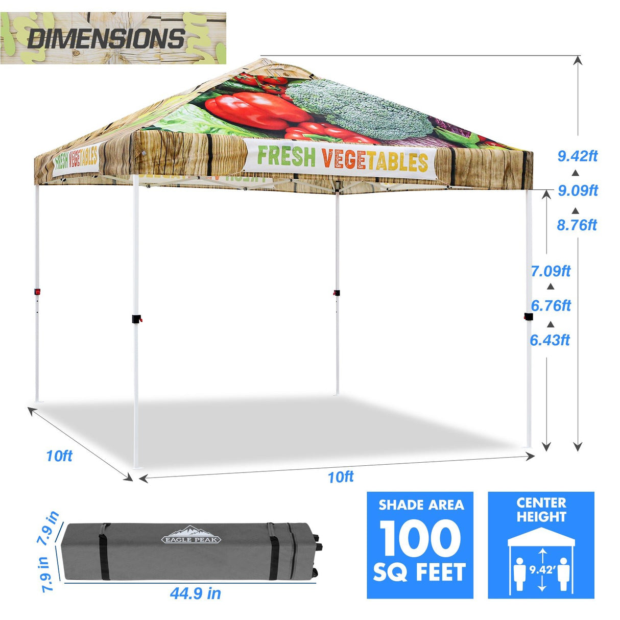 Eagle Peak SHADE GRAPHiX Easy Setup 10x10 Pop Up Canopy Tent with Digital Printed Vegetable - Eagle Peak Custom Canopy Tent