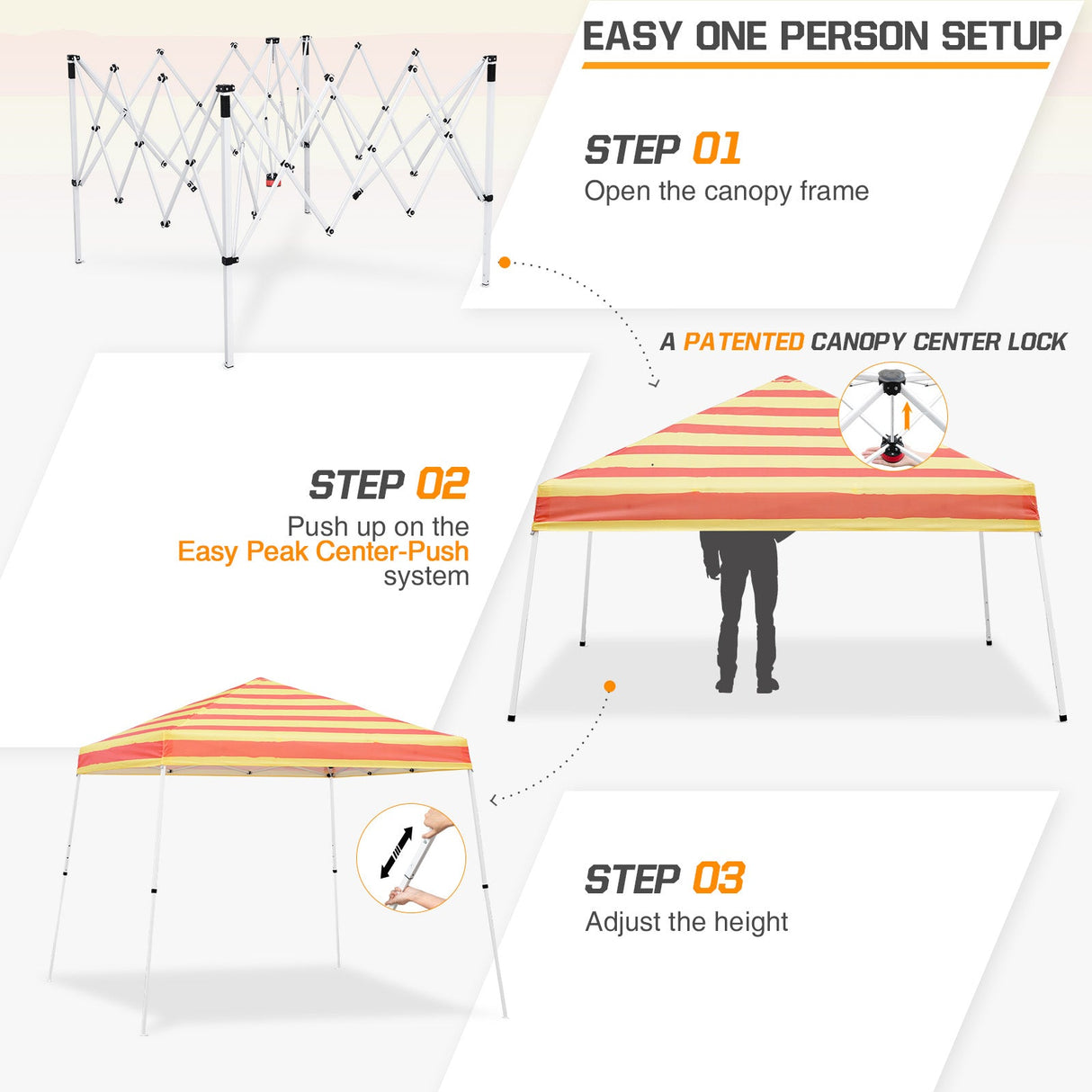 Eagle Peak SHADE GRAPHiX Slant Leg 10x10 Easy Setup Pop Up Canopy Tent (Orange Mushroom Top) - Eagle Peak Custom Canopy Tent