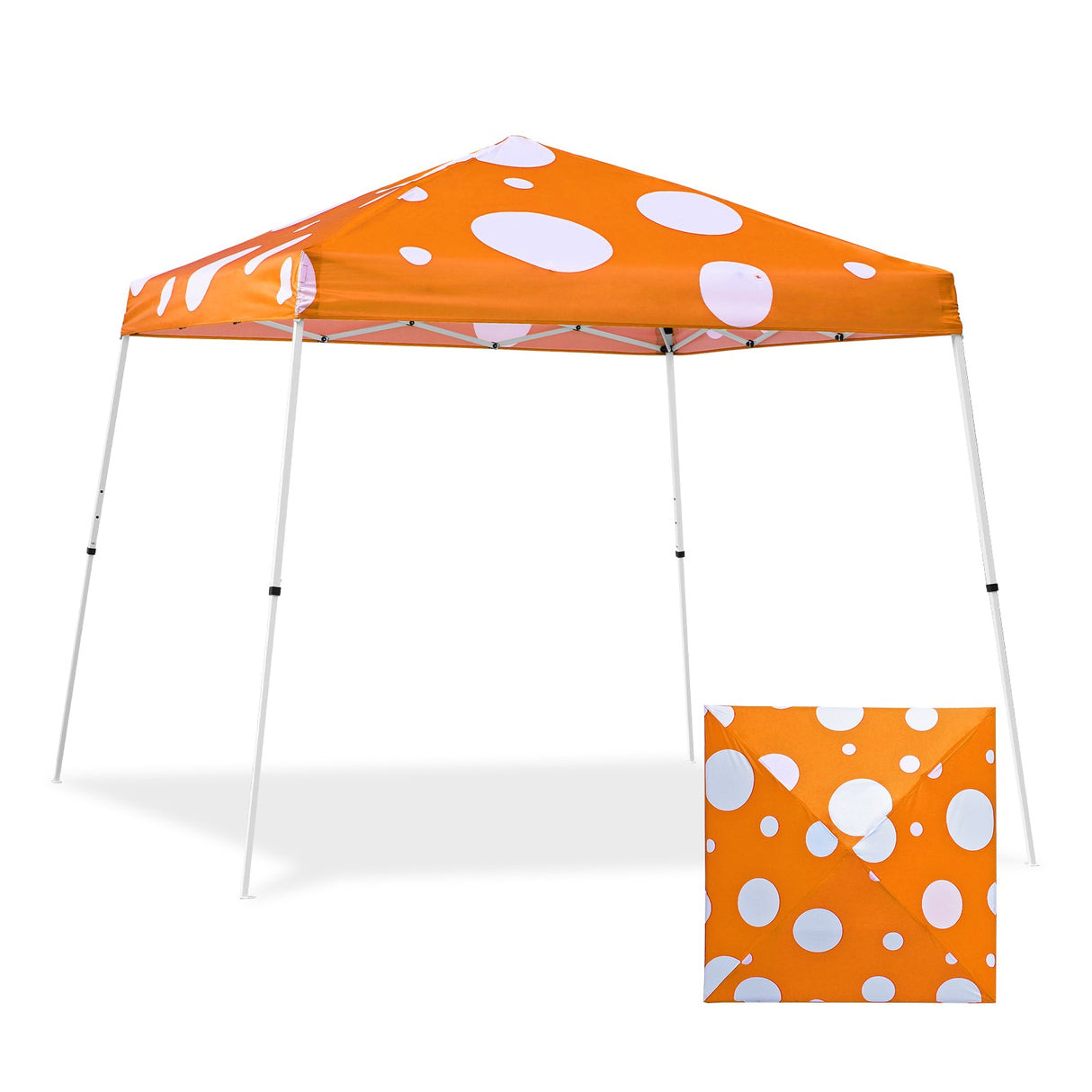 Eagle Peak SHADE GRAPHiX Slant Leg 10x10 Easy Setup Pop Up Canopy Tent (Orange Mushroom Top) - Eagle Peak Canopy and Outdoor Products