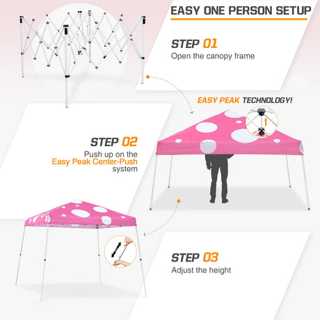 Eagle Peak SHADE GRAPHiX Slant Leg 10x10 Easy Setup Pop Up Canopy Tent (Pink Mushroom Top) - Eagle Peak Canopy and Outdoor Products