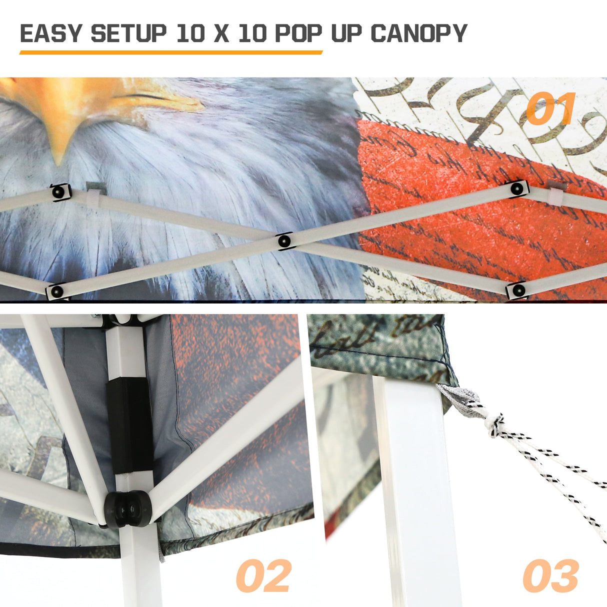 Eagle Peak SHADE GRAPHiX Slant Leg 10x10 Easy Setup Pop Up Canopy Tent with Digital Printed American Icon Top - Eagle Peak Canopy and Outdoor Products