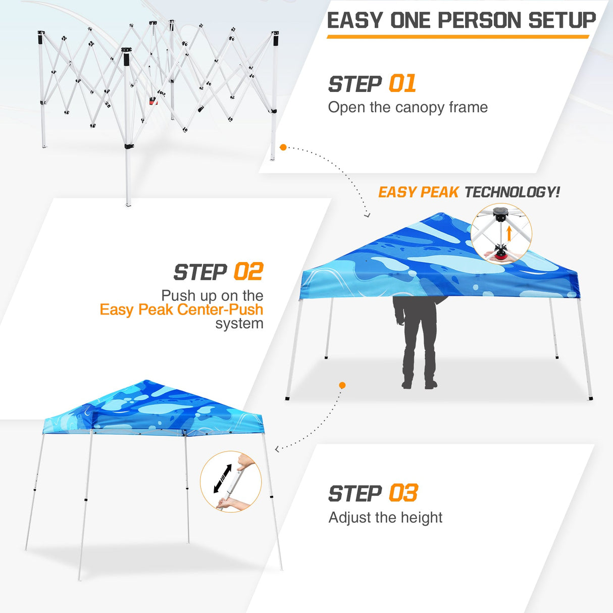 Eagle Peak SHADE GRAPHiX Slant Leg 10x10 Easy Setup Pop Up Canopy Tent with Digital Printed Blue Abstract Top - Eagle Peak Canopy and Outdoor Products