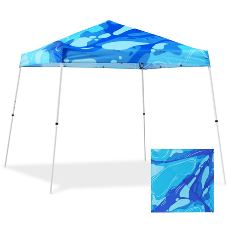 Eagle Peak SHADE GRAPHiX Slant Leg 10x10 Easy Setup Pop Up Canopy Tent with Digital Printed Blue Abstract Top - Eagle Peak Canopy and Outdoor Products