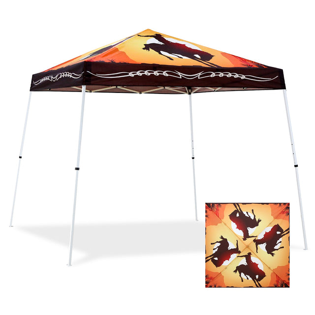 Eagle Peak SHADE GRAPHiX Slant Leg 10x10 Easy Setup Pop Up Canopy Tent with Digital Printed Cowboy - Eagle Peak Canopy and Outdoor Products