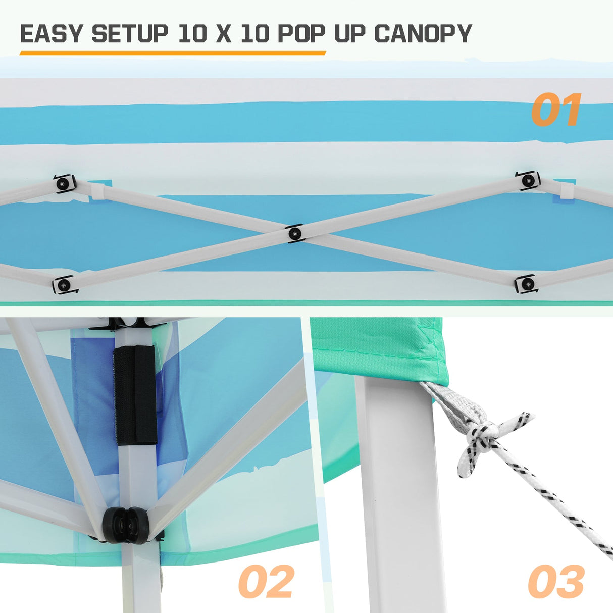 Eagle Peak SHADE GRAPHiX Slant Leg 10x10 Easy Setup Pop Up Canopy Tent with Digital Printed Green Blue Stripe Top - Eagle Peak Canopy and Outdoor Products