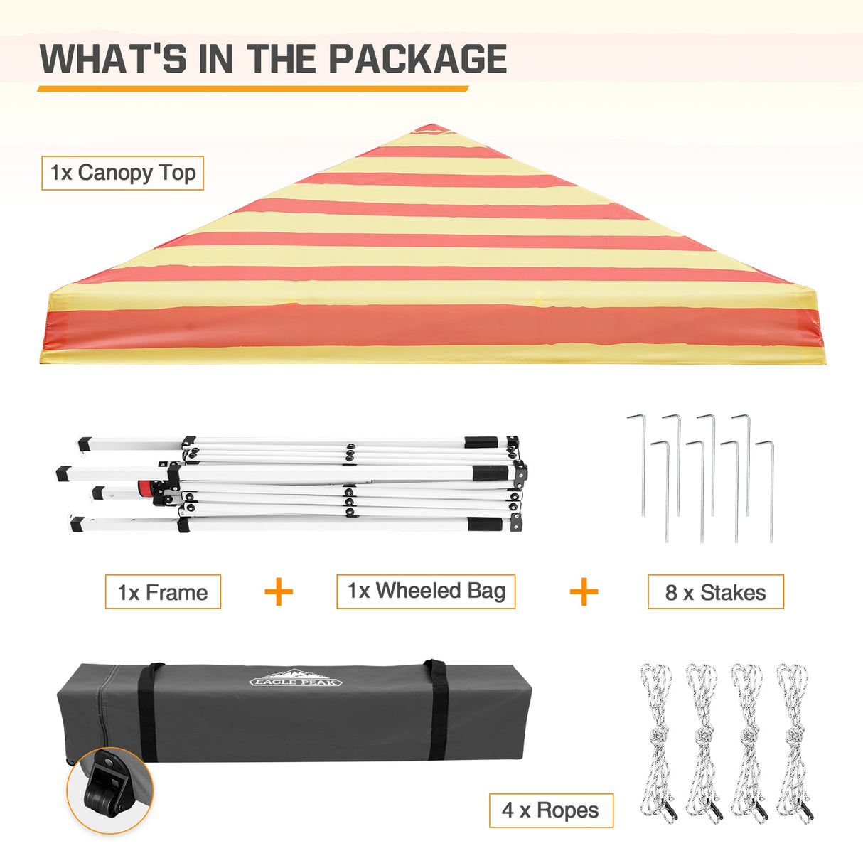 Eagle Peak SHADE GRAPHiX Slant Leg 10x10 Easy Setup Pop Up Canopy Tent with Digital Printed Orange Yellow Stripe Top - Eagle Peak Canopy and Outdoor Products