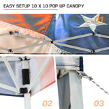 Eagle Peak SHADE GRAPHiX Slant Leg 10x10 Easy Setup Pop Up Canopy Tent with Digital Printed Stars and Stripes Top - Eagle Peak Canopy and Outdoor Products