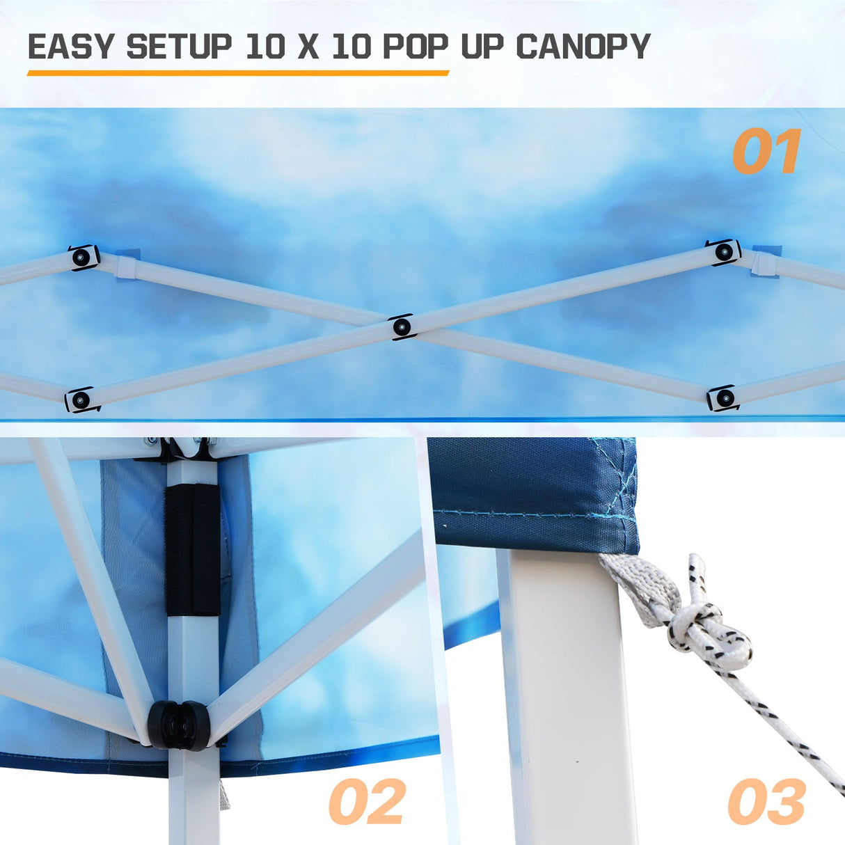 Eagle Peak SHADE GRAPHiX Slant Leg 10x10 Easy Setup Pop Up Canopy Tent with Digital Printed Tie Dye Top - Eagle Peak Canopy and Outdoor Products