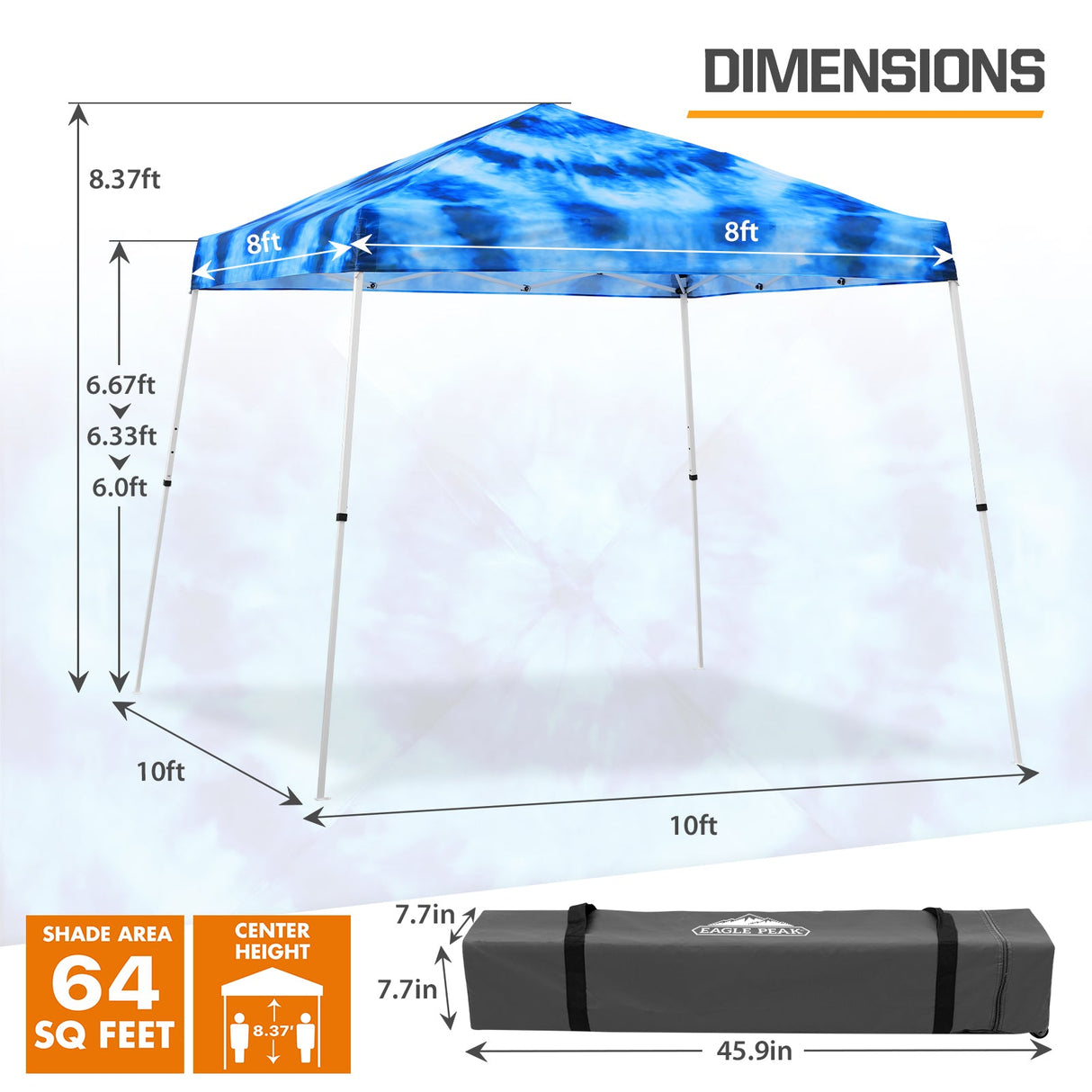 Eagle Peak SHADE GRAPHiX Slant Leg 10x10 Easy Setup Pop Up Canopy Tent with Digital Printed Tie Dye Top - Eagle Peak Canopy and Outdoor Products