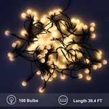 EAGLE PEAK Solar - powered Globe String Lights 39 ft 100 LED with Remote Control, 8 Modes, Waterproof Indoor Outdoor Fairy Lights for Home, Patio, Garden, Party, Christmas, Wedding Decoration, Warm White - Eagle Peak Canopy and Outdoor Products