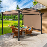 EAGLE PEAK Steel Arched Outdoor Pergola 11.4 x 11.4 ft. with Retractable and Adjustable Shade Canopy, Metal Frame Patio Sun Shelter, Beige - Eagle Peak Canopy and Outdoor Products